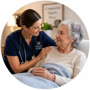 Hospice nurse reviewing care information with an older patient