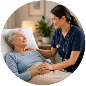 Hospice nurse supporting an older couple at home