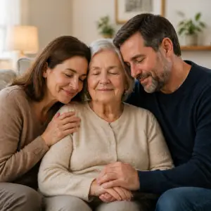 Older woman receiving emotional and family support