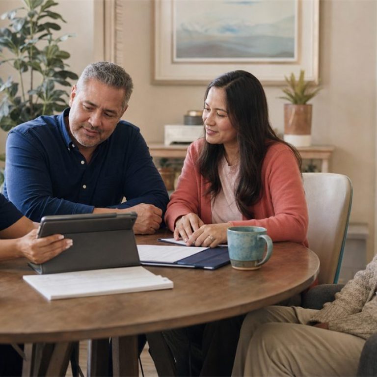 Las Vegas family discussing a hospice care plan with a nurse at home